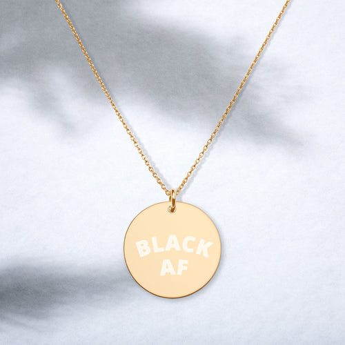 Engraved Black AF Gold Disc Necklace